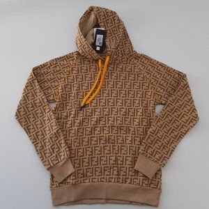 FENDI MEN SMALL SIZE CAMEL COTTON HOODIE